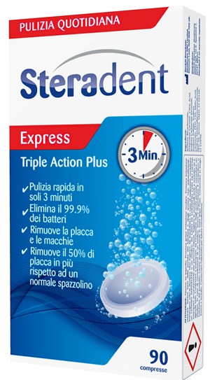 STERADENT TRIPLE ACTION PLUS 90 COMPRESSE PULENTI - goldeneffe.it