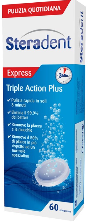 STERADENT TRIPLE ACTION PLUS 60 COMPRESSE PULENTI - goldeneffe.it