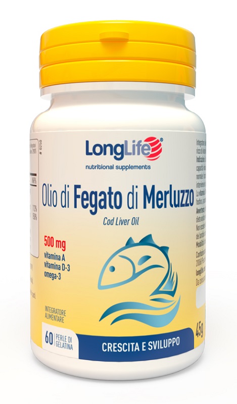 LONGLIFE OLIO FEGATO MERLUZZO 500 MG 60 PERLE IN GELATINA - goldeneffe.it