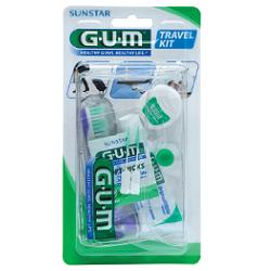 GUM TRAVEL KIT VIAGGIO 1 SPAZZOLINO PIEGHEVOLE GUM TRAVEL + 1 DENTIFRICIO VIAGGIO 12 ML + 1 ROCCHETTO FILO INTERDENTALE 10MT + 2 SCOVOLINI GOMMA GUM SOFT PICKS - goldeneffe.it