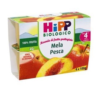 HIPP BIO FRUTTA GRATTUGGIATA MELA PESCA 4X100 G - goldeneffe.it