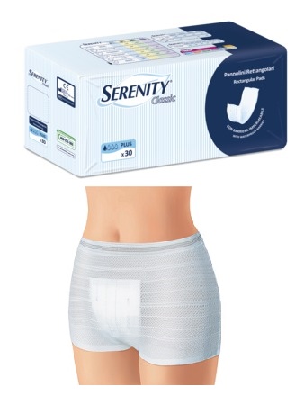 PANNOLONE PER INCONTINENZA FORMATO RETTANGOLARE CON BARRIERA SERENITY 30 PEZZI - goldeneffe.it
