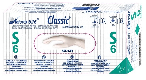GUANTO IN LATTICE MONOUSO NON STERILE CON POLVERE NATUREX 626 CLASSIC MISURA SMALL 100 PEZZI - goldeneffe.it
