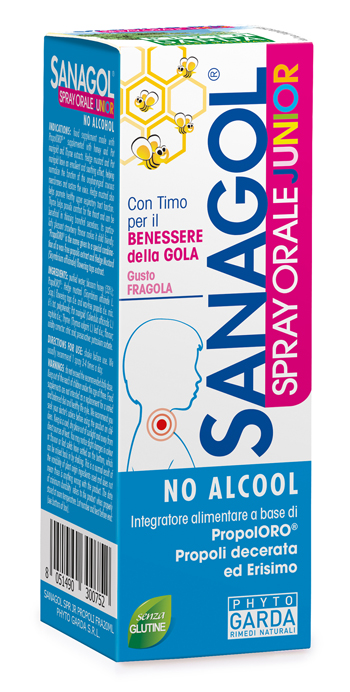 SANAGOL SPRAY JUNIOR PROPOLI FRAGOLA 20 ML - goldeneffe.it