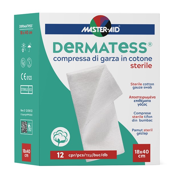 GARZA COMPRESSA MASTER-AID DERMATESS COTONE 18X40CM 12 PEZZI - goldeneffe.it