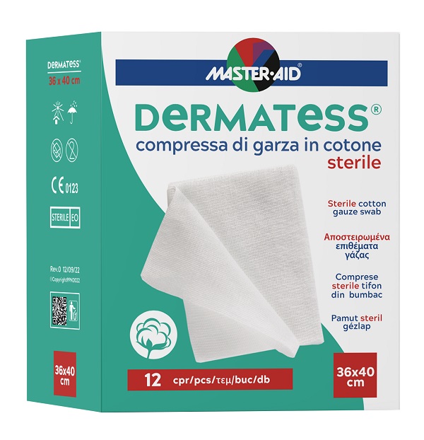GARZA COMPRESSA MASTER-AID DERMATESS COTONE 36X40CM 12 PEZZI - goldeneffe.it