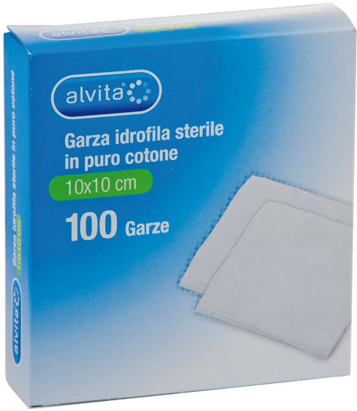 GARZA IDROFILA IN PURO COTONE ALVITA 10X10CM 100 PEZZI - goldeneffe.it