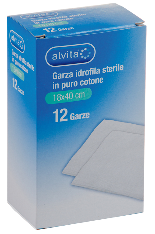 GARZA IDROFILA IN PURO COTONE ALVITA 18X40CM 12 PEZZI - goldeneffe.it