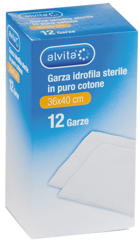 GARZA IDROFILA IN PURO COTONE ALVITA 36X40CM 12 PEZZI - goldeneffe.it