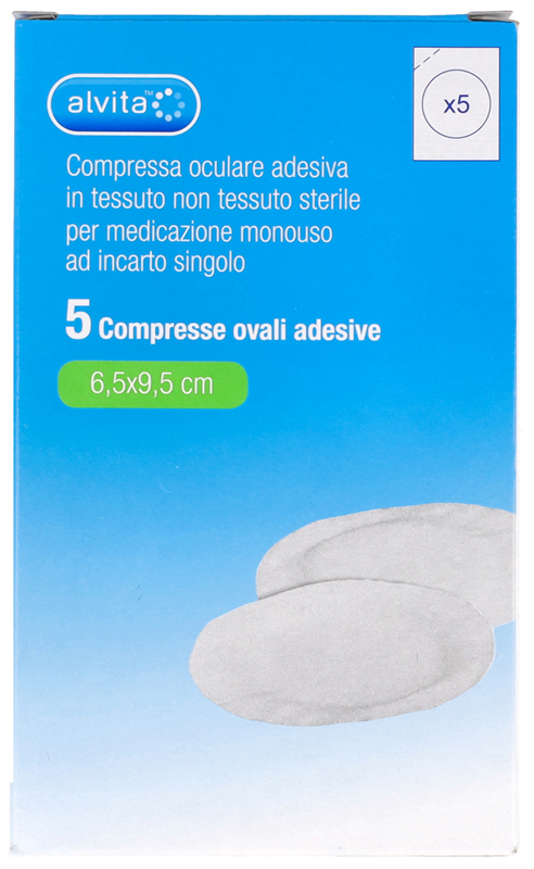 COMPRESSA OCULARE AUTOADESIVA ALVITA TNT OVALI 6,5X9,5CM 5 PEZZI - goldeneffe.it