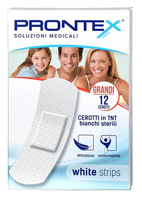 CEROTTO PRONTEX WHITE STRIPS IN TESSUTO NON TESSUTO BIANCO STERILE SCATOLA 12 CEROTTI GRANDI - goldeneffe.it