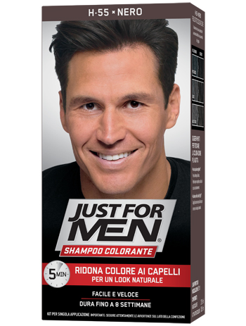 JUST FOR MEN SHAMPOO COLORANTE H55 NERO ATTIVATORE CHIARO 38,5 ML + BASE COLORE 27,5 ML - goldeneffe.it