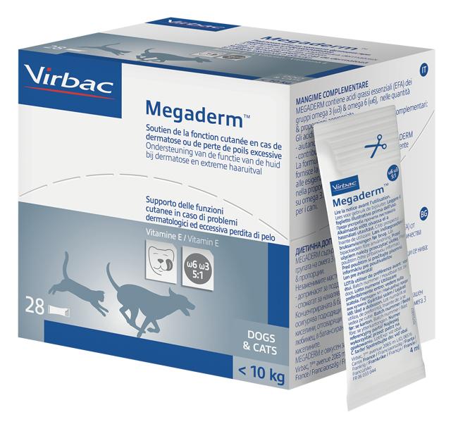 MEGADERM SUPPLEMENTO GATTI E CANI INFERIORI A 10 KG SCATOLA DA 32 SACCHETTI MONODOSE 4 ML - goldeneffe.it