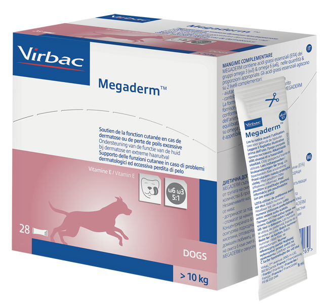 MEGADERM SUPPLEMENTO CANI SUPERIORI A 10 KG SCATOLA DA 28 SACCHETTI MONODOSE 4 ML - goldeneffe.it