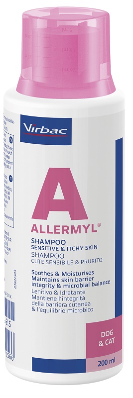 ALLERMYL SHAMPOO PER CUTE SENSIBILE E PRURITO CANE E GATTO 200 ML - goldeneffe.it