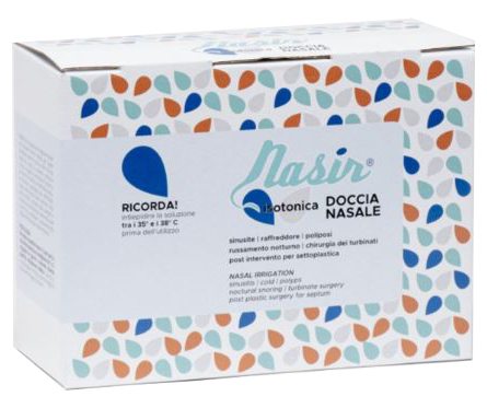NASIR DOCCIA NASALE CON SOLUZIONE FISIOLOGICA ISOTONICA 10 SACCHE 250 ML + 1 BLISTER - goldeneffe.it