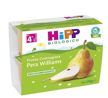 HIPP BIO HIPP BIO FRUTTA GRATTUGGIATA PERA WILLIAMS 4X100 G - goldeneffe.it