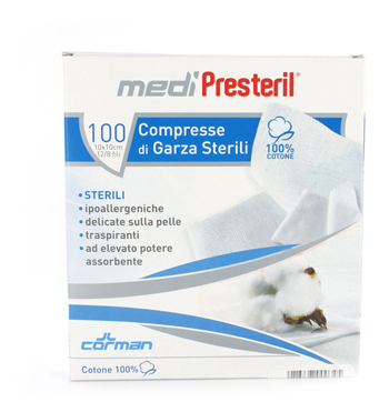 GARZA COMPRESSA MEDIPRESTERIL FU STERILE MONOUSO 10X10CM 100PEZZI - goldeneffe.it