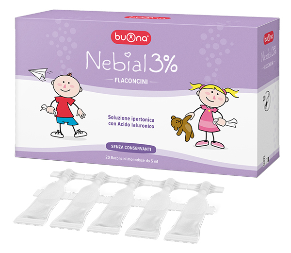 NEBIAL FLACONCINI SOLUZIONE SALINA IPERTONICA DI SODIO CLORURO AL 3% CON ACIDO IALURONICO 20X5 ML - goldeneffe.it