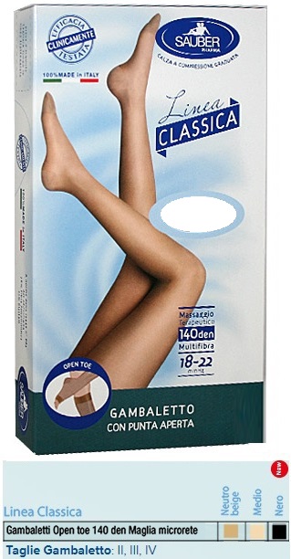 SAUBER GAMBALETTO OPEN TOE MAGLIA MICRORETE 140 DEN COLORE MEDIO TAGLIA 3 LINEA CLASSICA - goldeneffe.it