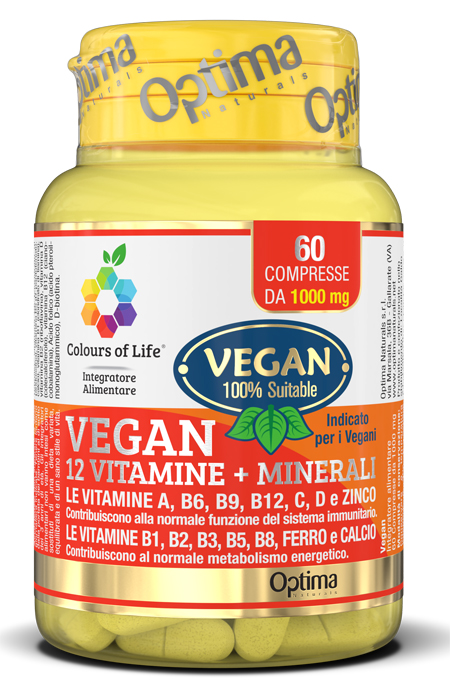 COLOURS OF LIFE VEGAN 12 VITAMINE + 3 MINERALI 60 COMPRESSE - goldeneffe.it