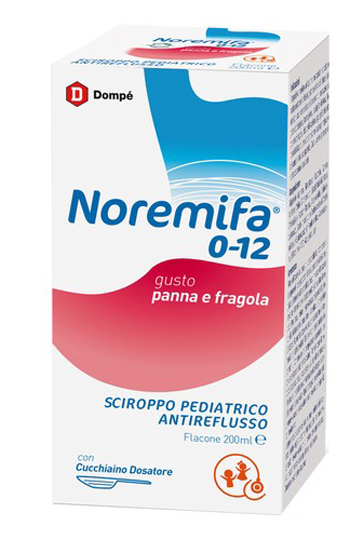 SCIROPPO PEDIATRICO ANTIREFLUSSO NOREMIFA 0-12 FLACONE 200 ML GUSTO PANNA E FRAGOLA - goldeneffe.it