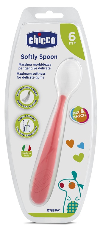 CHICCO CUCCHIAIO MORBIDO SILICONE 6M+ ROSSO UP - goldeneffe.it