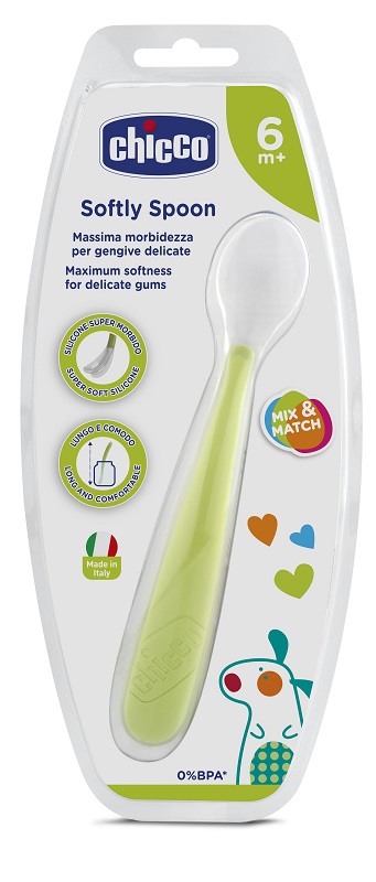 CHICCO CUCCHIAIO MORBIDO SILICONE 6M+ VERDE UP - goldeneffe.it