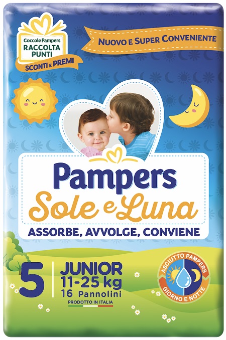 PANNOLINO PER BAMBINO PAMPERS SOLE & LUNA FLASH JUNIOR 16 PEZZI - goldeneffe.it