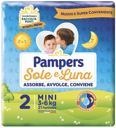 PANNOLINO PER BAMBINO PAMPERS SOLE & LUNA FLASH MINI 21 PEZZI - goldeneffe.it