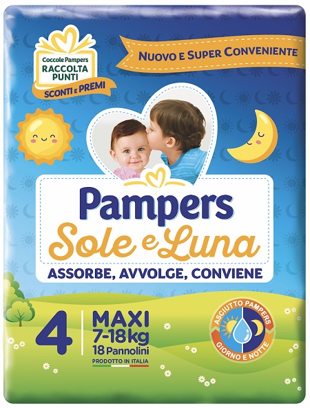 PANNOLINO PER BAMBINO PAMPERS SOLE & LUNA MAXI 18 PEZZI - goldeneffe.it