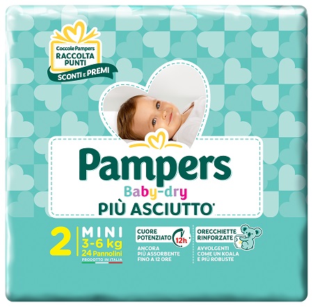 PANNOLINI PER BAMBINI PAMPERS BABY DRY DOWNCOUNT NO FLASH MINI 24 PEZZI BUONO SCONTO - goldeneffe.it