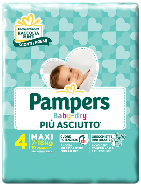 PANNOLINI PER BAMBINI PAMPERS BABY DRY DOWNCOUNT NO FLASH MAXI 19 PEZZI - goldeneffe.it
