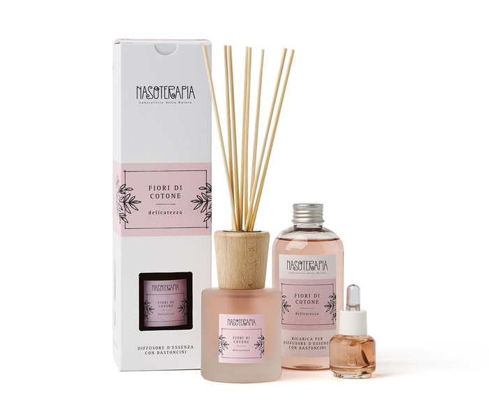 DIFFUSORE BASTONCINI FIORI DI COTONE 100 ML - goldeneffe.it