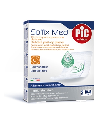 CEROTTO PIC SOFFIX MED IN TNT CON TAMPONE CENTRALE ASSORBENTE STERILE MONOUSO 10X8 CM ANTIBATTERICO 5 PEZZI - goldeneffe.it