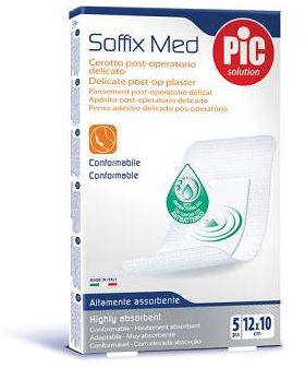 CEROTTO PIC SOFFIX MED IN TNT CON TAMPONE CENTRALE ASSORBENTE STERILE MONOUSO 10X12 CM ANTIBATTERICO 5 PEZZI - goldeneffe.it