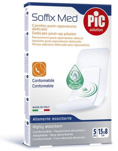 CEROTTO PIC SOFFIX MED IN TNT CON TAMPONE CENTRALE ASSORBENTE STERILE MONOUSO 15X8 CM ANTIBATTERICO 5 PEZZI - goldeneffe.it
