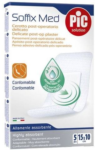 CEROTTO PIC SOFFIX MED IN TNT CON TAMPONE CENTRALE ASSORBENTE STERILE MONOUSO 10X15 CM ANTIBATTERICO 5 PEZZI - goldeneffe.it