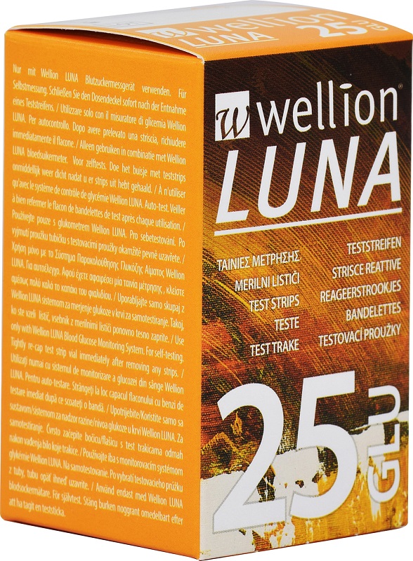 WELLION LUNA 25 STRIPS STRISCE PER MISURAZIONE GLICEMIA - goldeneffe.it
