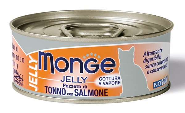 MONGE NATURAL QUALITY GATTO MONGE JELLY PEZZETTI DI TONNO BONITO/SALMONE 80 G - goldeneffe.it