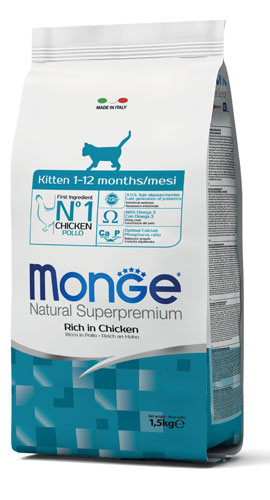 MONGE NATURAL SUPERPREMIUM SECCO GATTO KITTEN 1/12 MONTHS 1,5 KG - goldeneffe.it