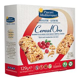 PIACERI MEDITERRANEI CEREALORO BARRETTA DI RISO CON MAIS E MIRTILLI ROSSI 6 PEZZI DA 21,5 G - goldeneffe.it