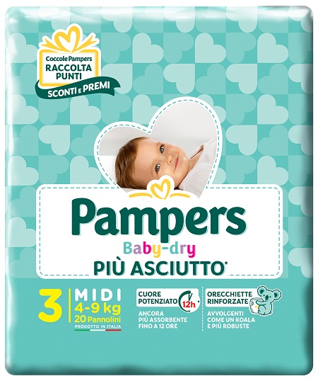PAMPERS BABY DRY DOWNCOUNT MIDI 20 PEZZI - goldeneffe.it
