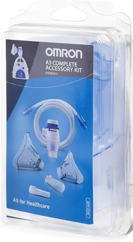 OMRON A3 COMPLETE KIT RICAMBIO AMPOLLA REGOLABILE + TUBO + MASCHERINA PEDIATRICA + MASCHERINA ADULTI + FORCELLE NASALI + BOCCAGLIO - goldeneffe.it