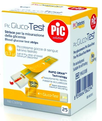 STRISCE MISURAZIONE GLICEMIA PIC GLUCOTEST 25 PEZZI - goldeneffe.it