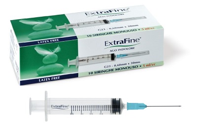 SIRINGA EXTRAFINE 5 ML GAUGE 23 0,60X30MM 10 PEZZI - goldeneffe.it