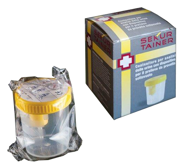 CONTENITORE PER URINA SEKUR TRAINER CON TAPPO A VITE E SONDA PER PRELIEVO DA PROVETTA SOTTOVUOTO 120ML - goldeneffe.it