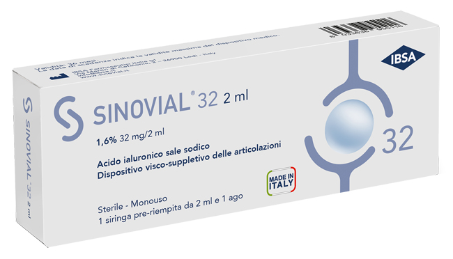 SIRINGA INTRA-ARTICOLARE SINOVIAL 32 ACIDO IALURONICO SALE SODICO 1,6% 32MG/2ML 2ML + AGO 21 GAUGE - goldeneffe.it
