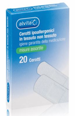ALVITA CEROTTO IN TESSUTO NON TESSUTO ESTENSIBILE BIANCO CON TAMPONE ANTISETTICO ASSORTITO 20 PEZZI - goldeneffe.it