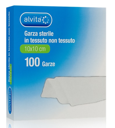 ALVITA GARZA STERILE IN TESSUTO NON TESSUTO 10X10CM 100 PEZZI - goldeneffe.it
